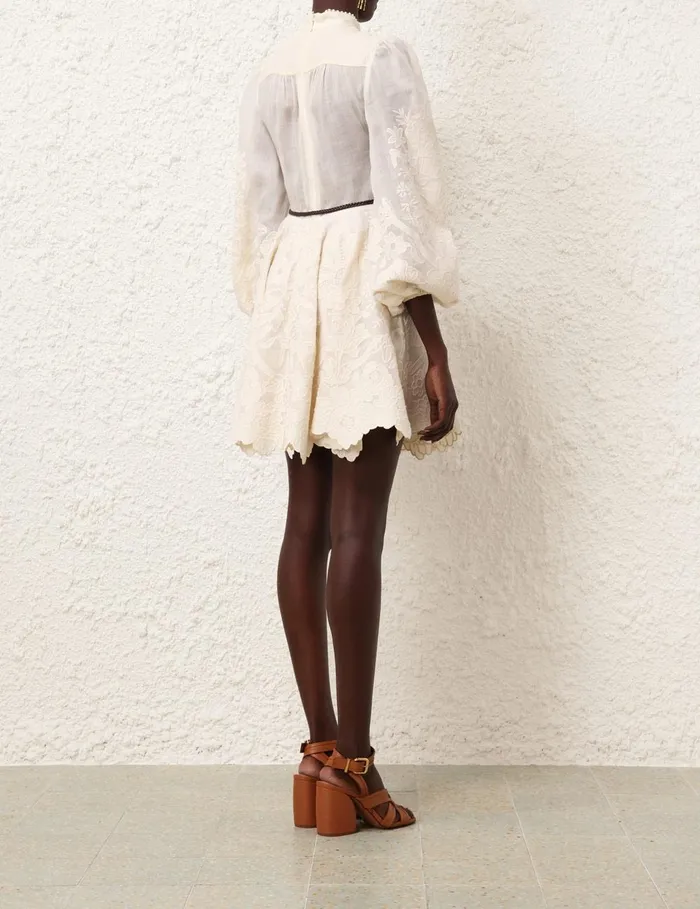 Women Clothing Zimmermann Ottie Embroidered Mini Dress Cream