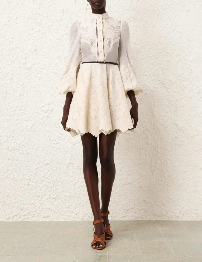 Women Clothing Zimmermann Ottie Embroidered Mini Dress Cream