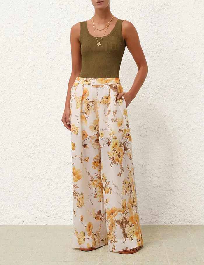 Women Clothing Zimmermann Ottie Wide Leg Pant Orange Floral