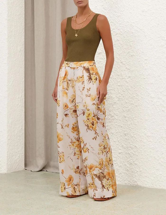 Women Clothing Zimmermann Ottie Wide Leg Pant Orange Floral