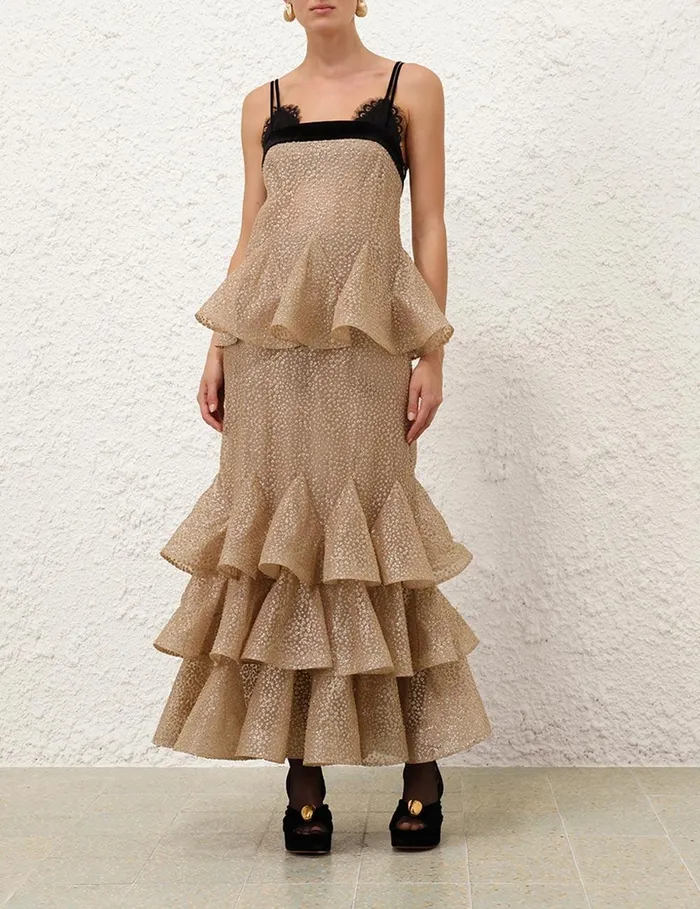 Women Clothing Zimmermann Pavilion Glitter Flutter Slip Champagne