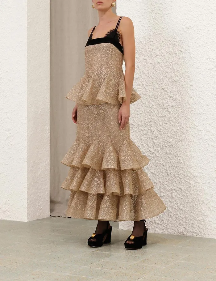 Women Clothing Zimmermann Pavilion Glitter Flutter Slip Champagne