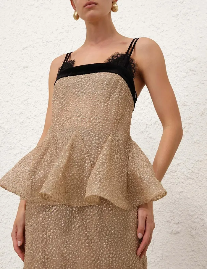 Women Clothing Zimmermann Pavilion Glitter Flutter Slip Champagne
