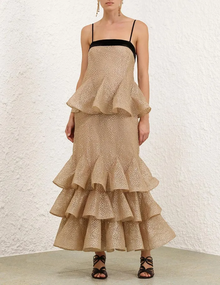Women Clothing Zimmermann Pavilion Glitter Flutter Slip Champagne