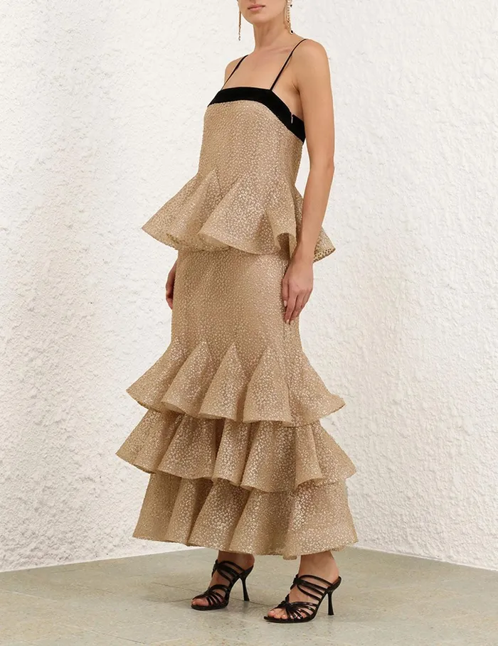 Women Clothing Zimmermann Pavilion Glitter Flutter Slip Champagne