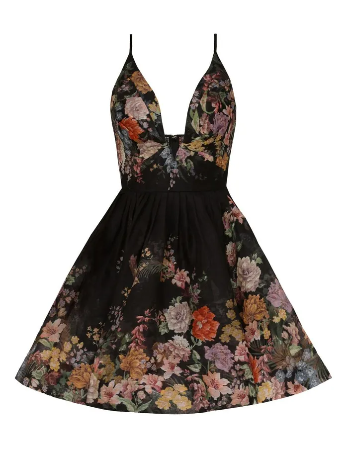 Women Clothing Zimmermann Pavilion V Neck Mini Dress Black Multi Floral