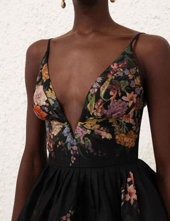 Women Clothing Zimmermann Pavilion V Neck Mini Dress Black Multi Floral