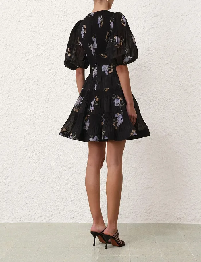 Women Clothing Zimmermann Pleated Mini Dress Black Iris Floral