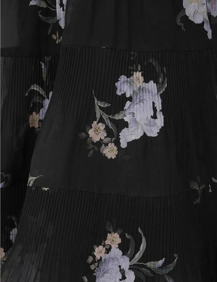 Women Clothing Zimmermann Pleated Mini Dress Black Iris Floral
