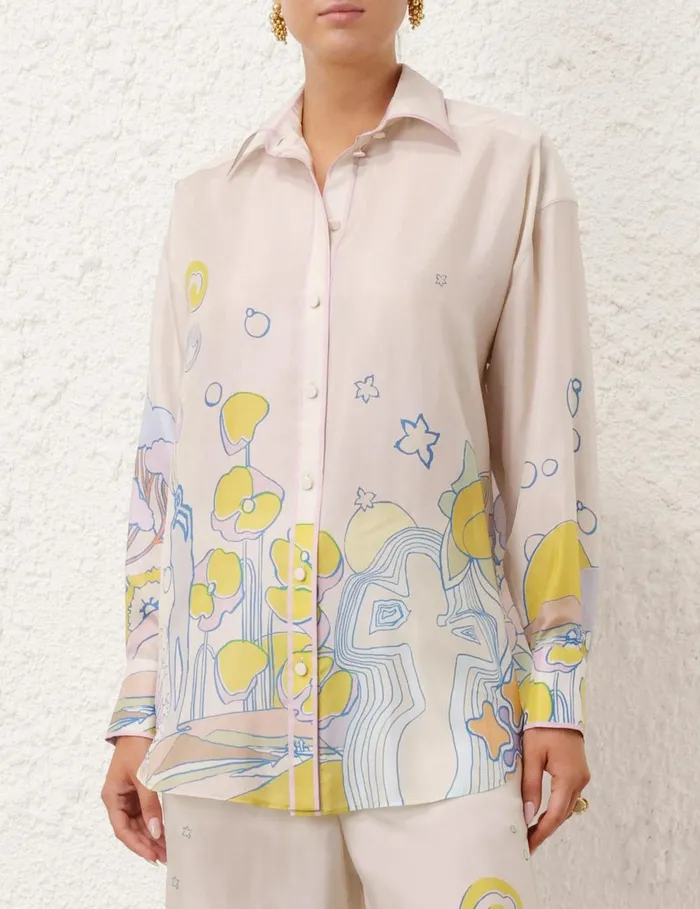 Women Clothing Zimmermann Pop Relaxed Shirt Watercolour Multi