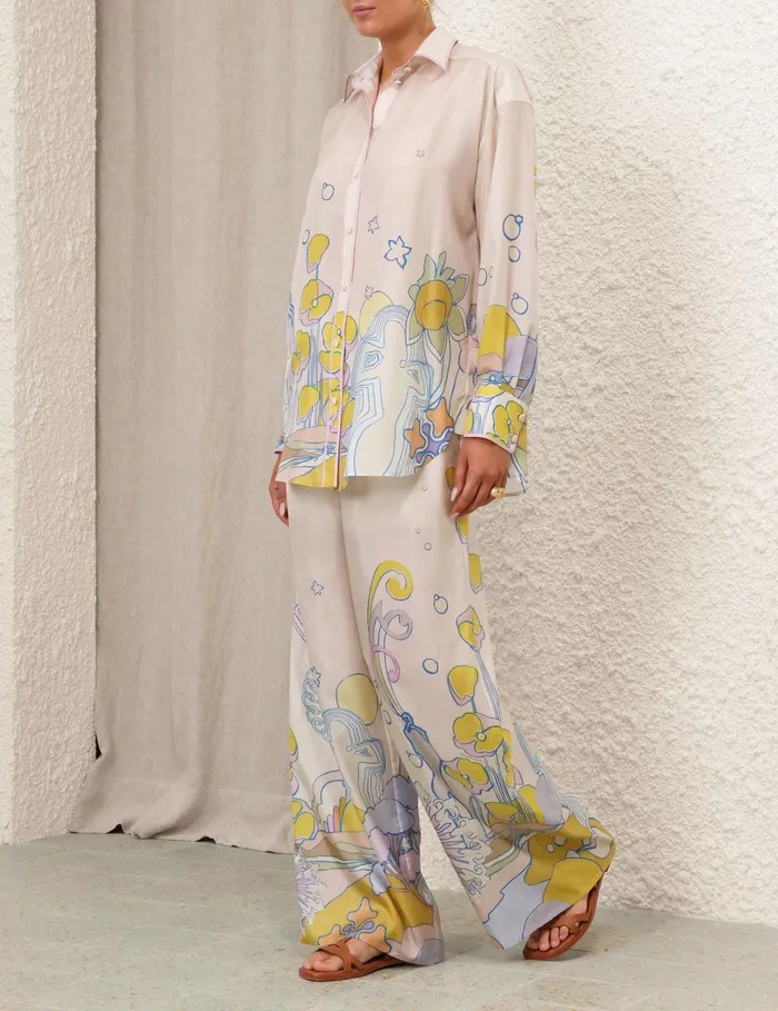Women Clothing Zimmermann Pop Relaxed Shirt Watercolour Multi