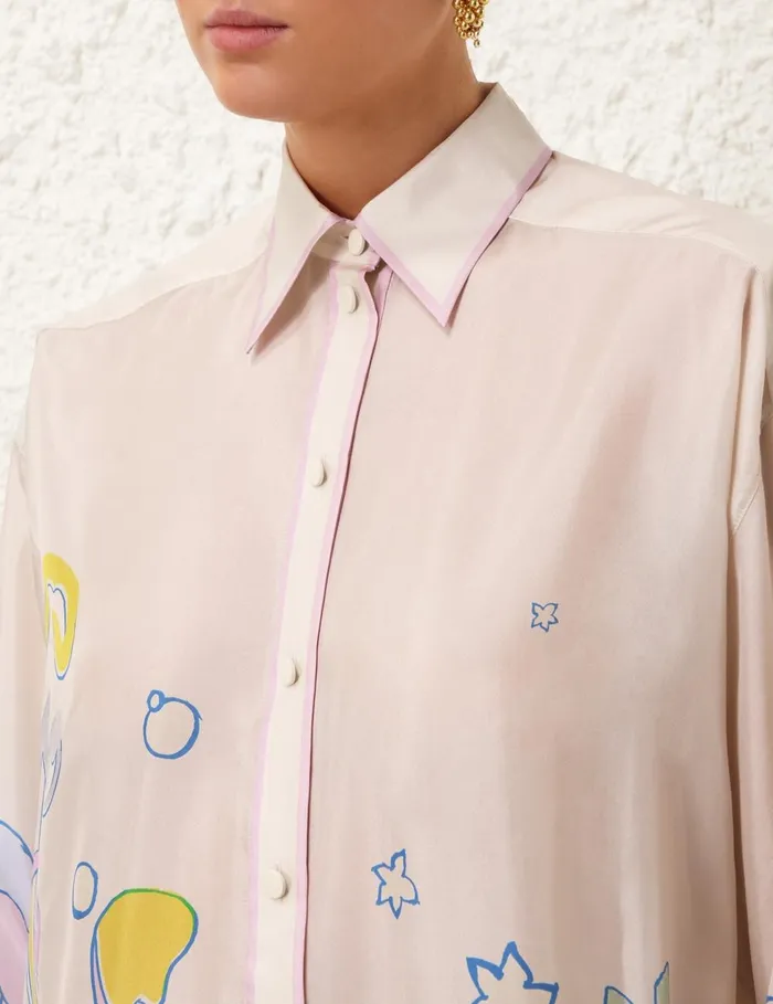 Women Clothing Zimmermann Pop Relaxed Shirt Watercolour Multi