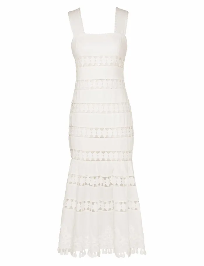 Women Clothing Zimmermann Pop Trimmed Midi Dress Ivory