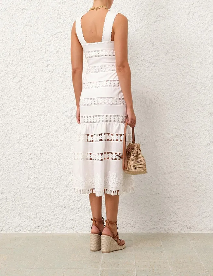 Women Clothing Zimmermann Pop Trimmed Midi Dress Ivory