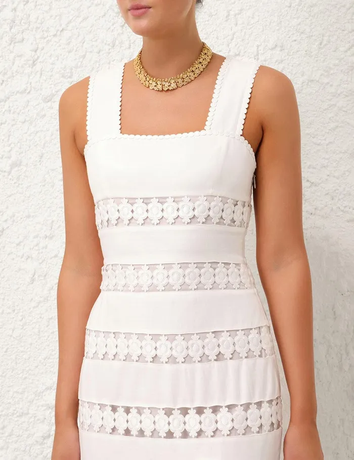 Women Clothing Zimmermann Pop Trimmed Midi Dress Ivory