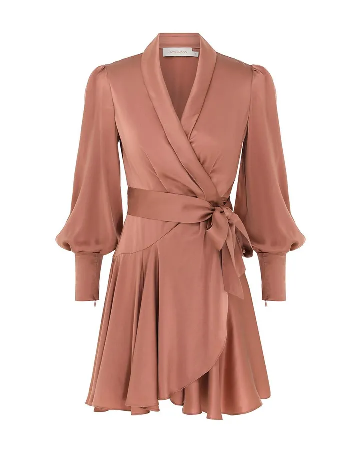 Women Clothing Zimmermann Silk Wrap Mini Dress Blush