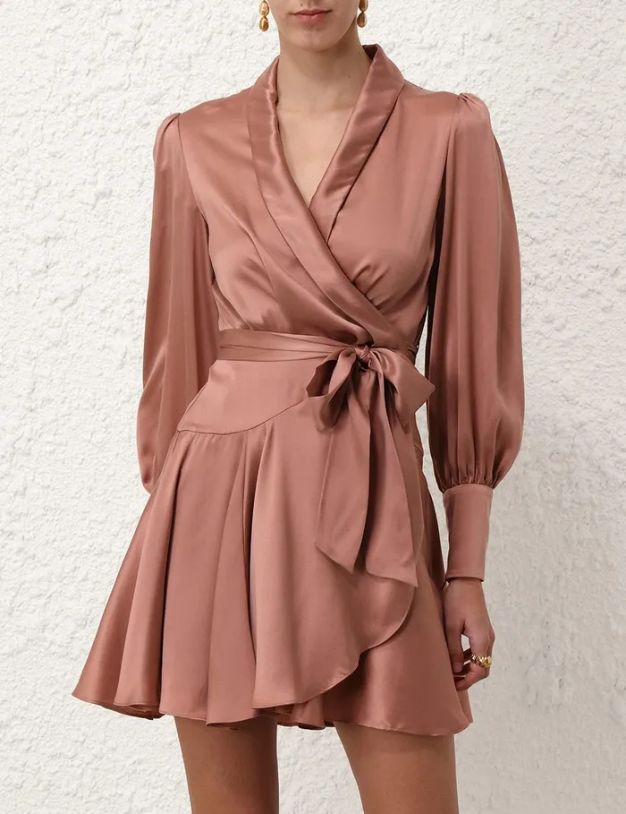 Women Clothing Zimmermann Silk Wrap Mini Dress Blush