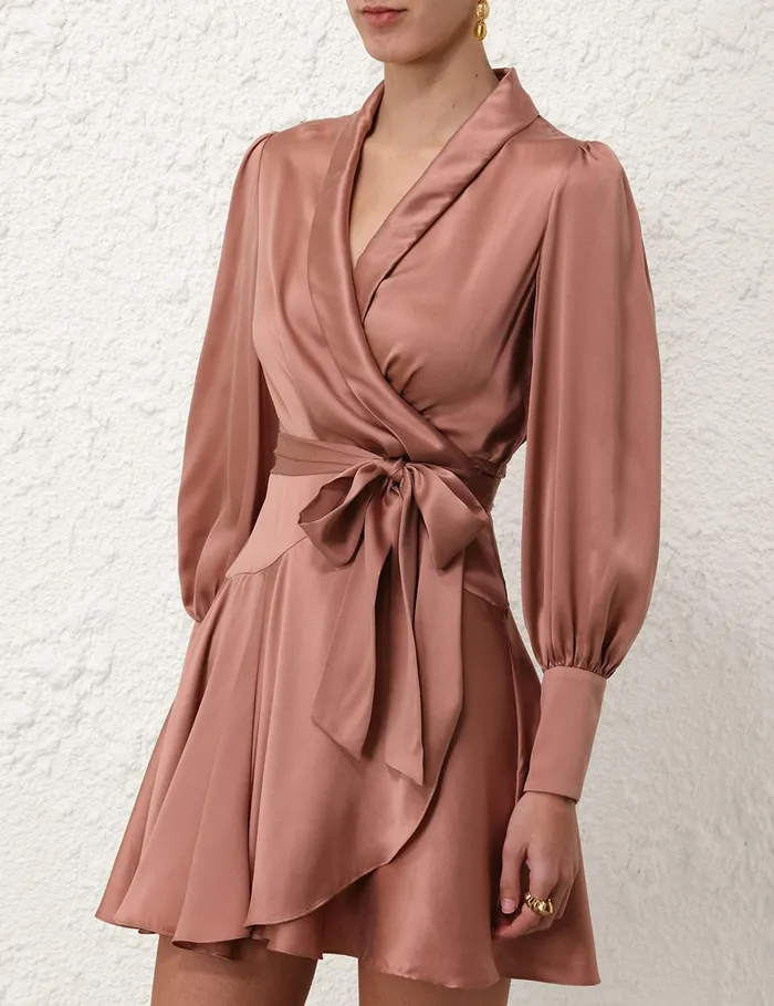 Women Clothing Zimmermann Silk Wrap Mini Dress Blush