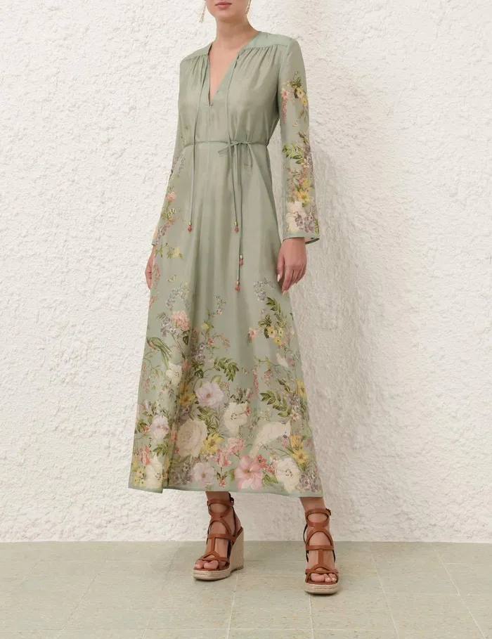 Women Clothing Zimmermann Waverly Billow Maxi Dress Sage Floral