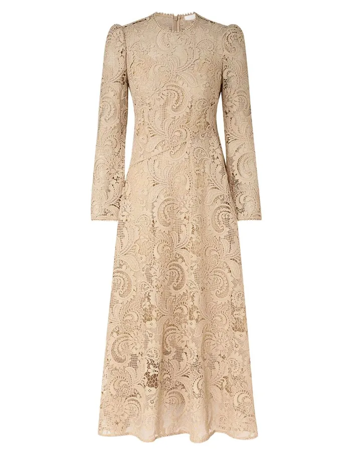 Women Clothing Zimmermann Waverly Lace Midi Dress Taupe