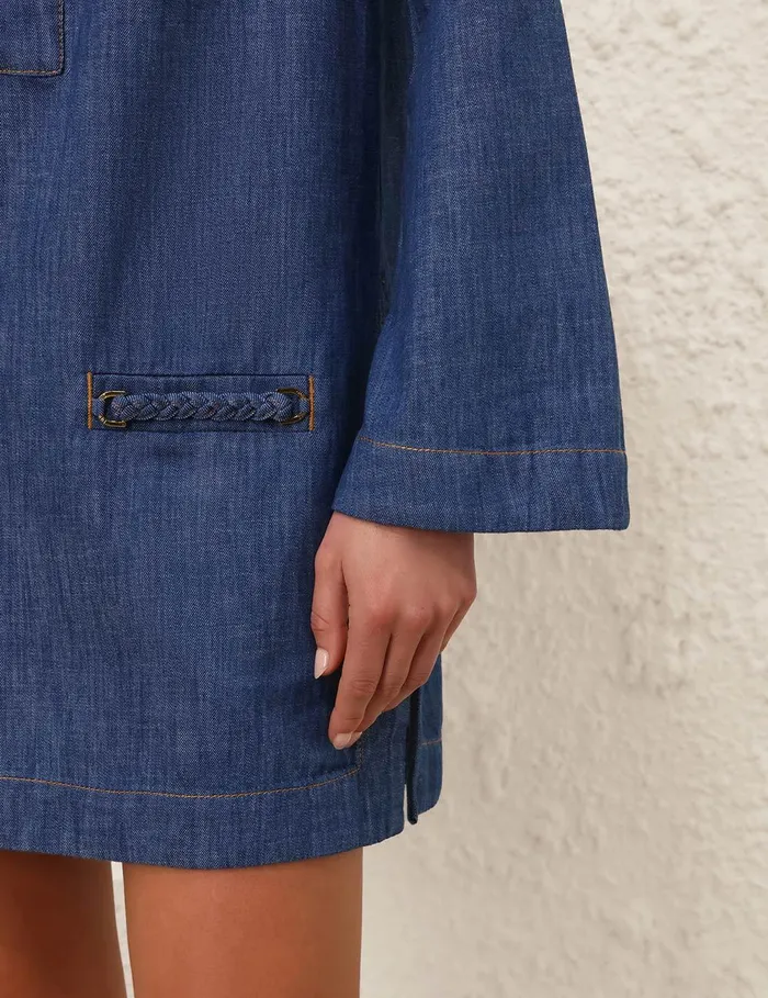 Women Clothing Zimmermann Wylie Denim Tunic Dress Railway Blue