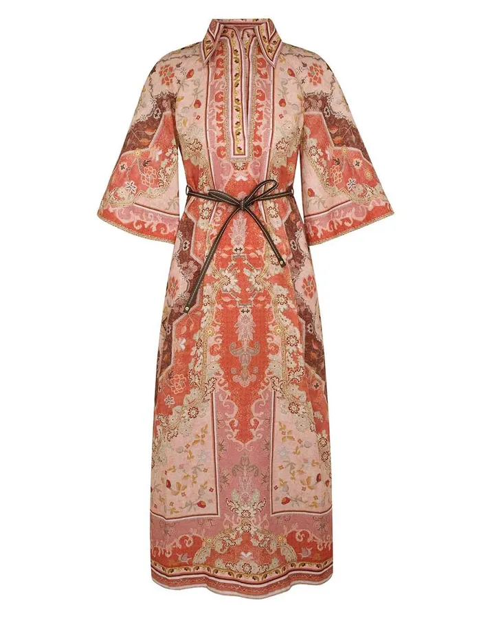 Women Clothing Zimmermann Wylie Tunic Midi Dress Rust Multi