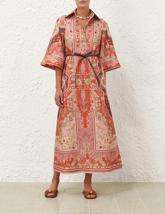 Women Clothing Zimmermann Wylie Tunic Midi Dress Rust Multi