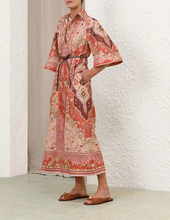Women Clothing Zimmermann Wylie Tunic Midi Dress Rust Multi