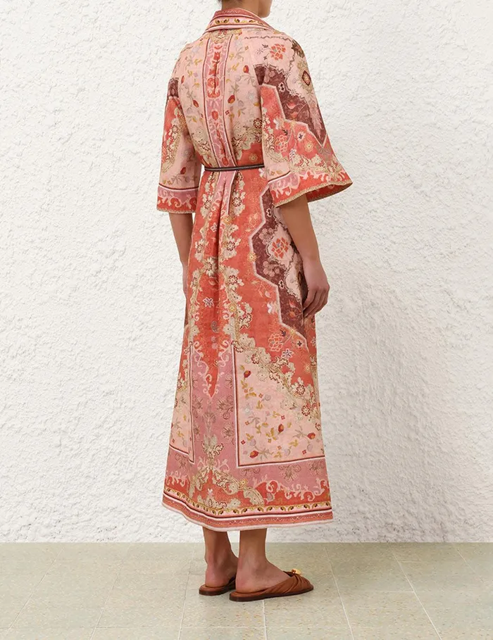 Women Clothing Zimmermann Wylie Tunic Midi Dress Rust Multi