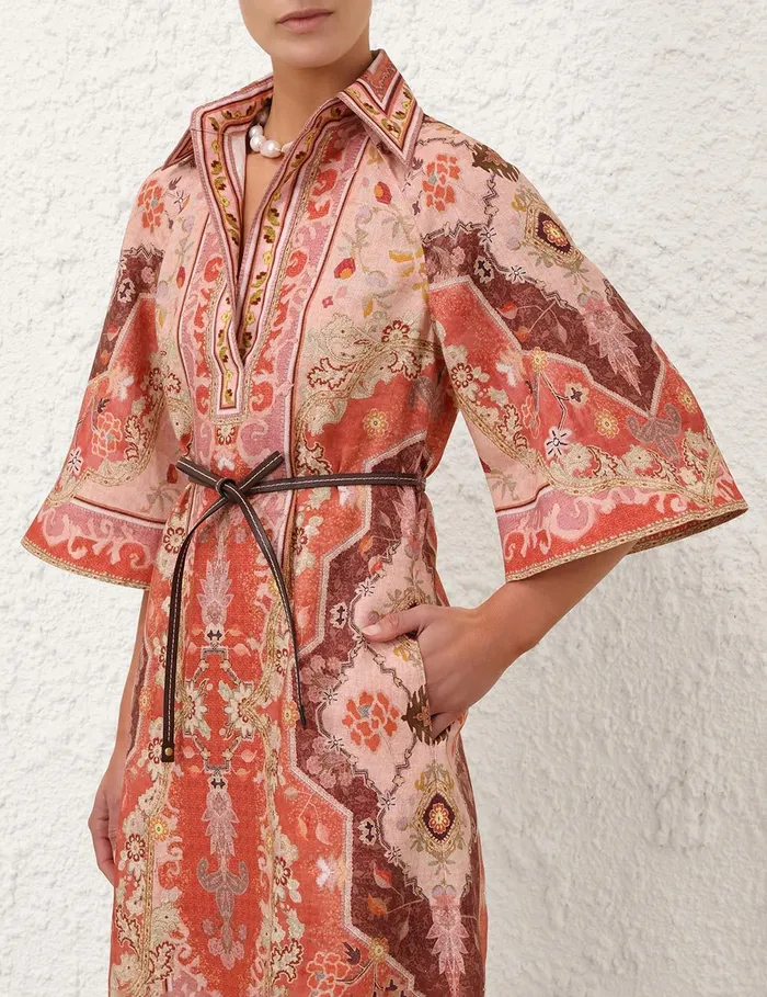 Women Clothing Zimmermann Wylie Tunic Midi Dress Rust Multi