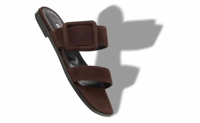 Women Dark Brown Suede Flat Sandals Manolo Blahnik Flats