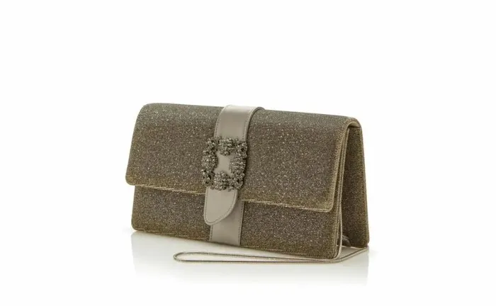 Women Dark Gold Glitter Jewel Buckle Clutch Manolo Blahnik Gifts For Her