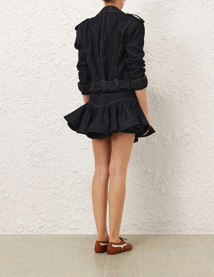 Women Denim Zimmermann Crush Denim Frill Mini Skirt Night Sky