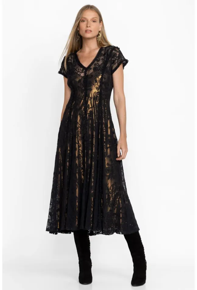 Women Dina Mesh Midi Dress Black Johnny Was Dresses