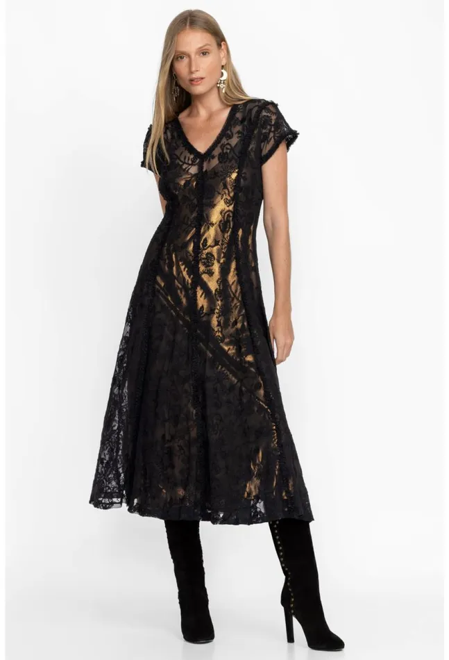 Women Dina Mesh Midi Dress Black Johnny Was Dresses