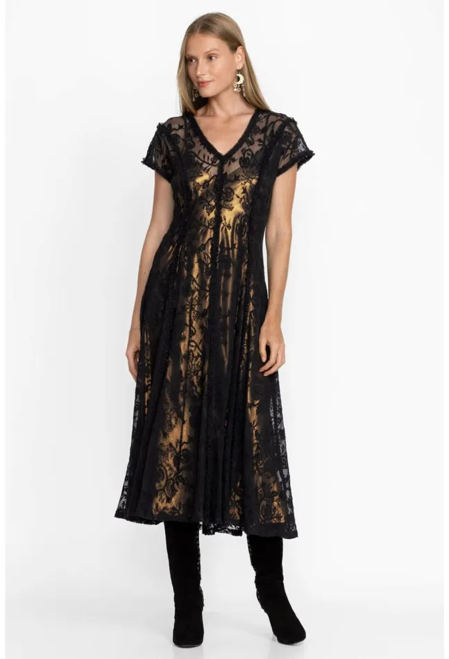 Women Dina Mesh Midi Dress Black Johnny Was Dresses