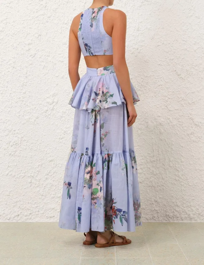Women Dresses and Coverups Zimmermann Everley Draped Bow Midi Dress Light Blue Watercolour Floral
