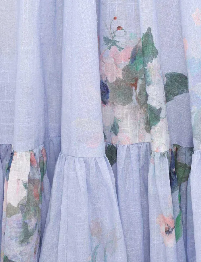 Women Dresses and Coverups Zimmermann Everley Draped Bow Midi Dress Light Blue Watercolour Floral