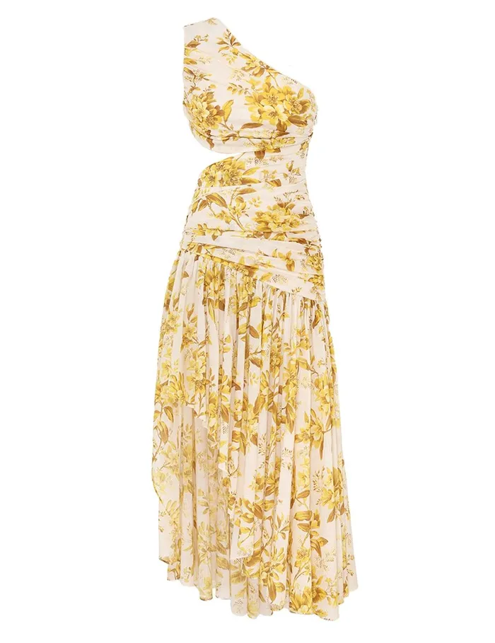 Women Dresses and Coverups Zimmermann Golden Asymmetric Dress Yellow Toile Floral Women Dresses and Coverups Zimmermann Golden Asymmetric Dress Yellow Toile Floral
