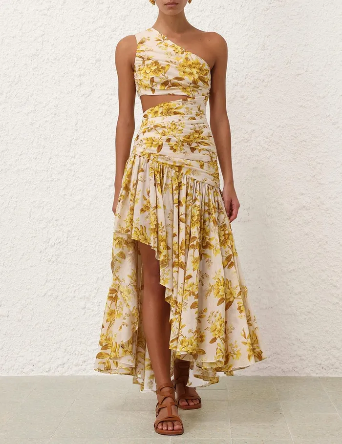 Women Dresses and Coverups Zimmermann Golden Asymmetric Dress Yellow Toile Floral