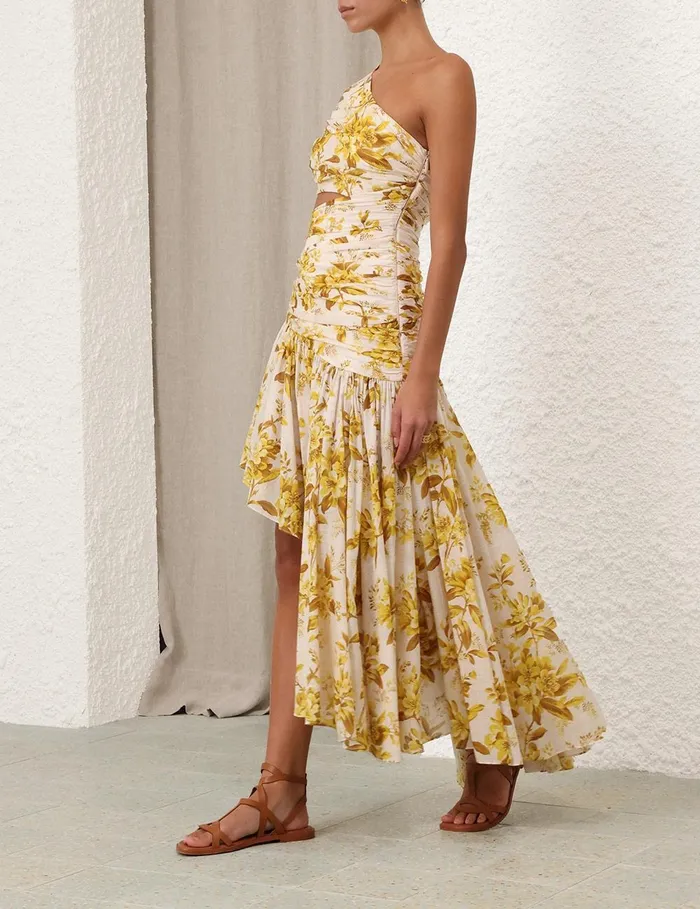 Women Dresses and Coverups Zimmermann Golden Asymmetric Dress Yellow Toile Floral