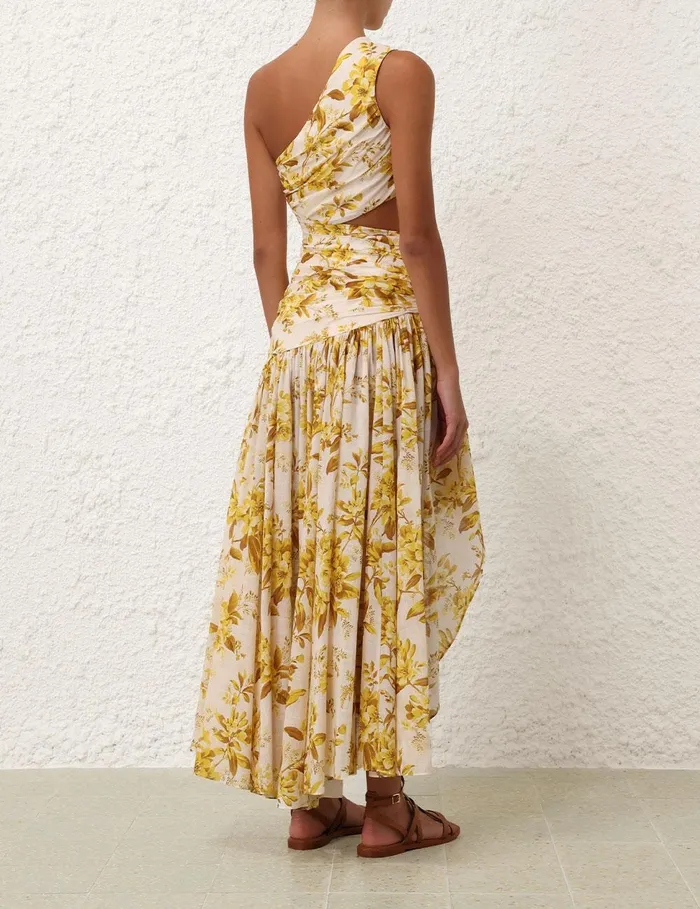 Women Dresses and Coverups Zimmermann Golden Asymmetric Dress Yellow Toile Floral