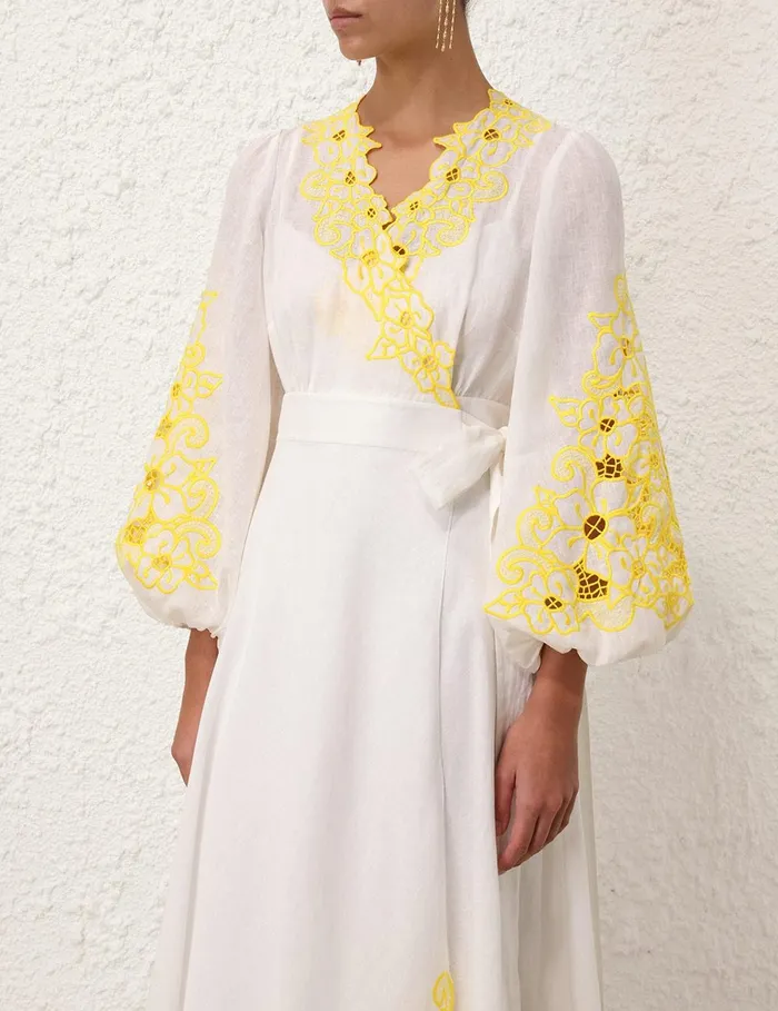 Women Dresses and Coverups Zimmermann Golden Embroidered Midi Dress Ivoryyellow
