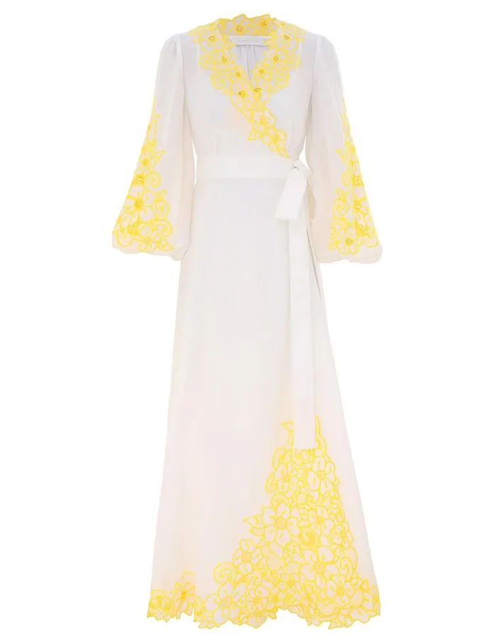 Women Dresses and Coverups Zimmermann Golden Embroidered Midi Dress Ivoryyellow