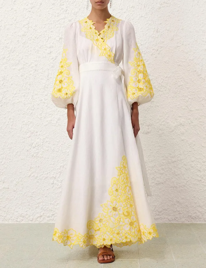 Women Dresses and Coverups Zimmermann Golden Embroidered Midi Dress Ivoryyellow