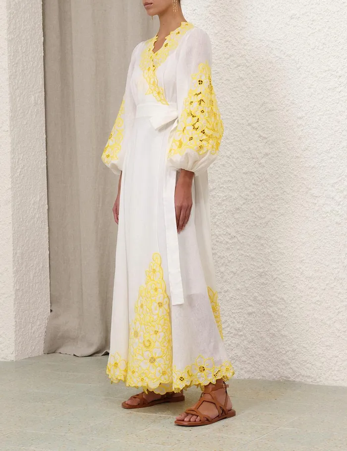 Women Dresses and Coverups Zimmermann Golden Embroidered Midi Dress Ivoryyellow