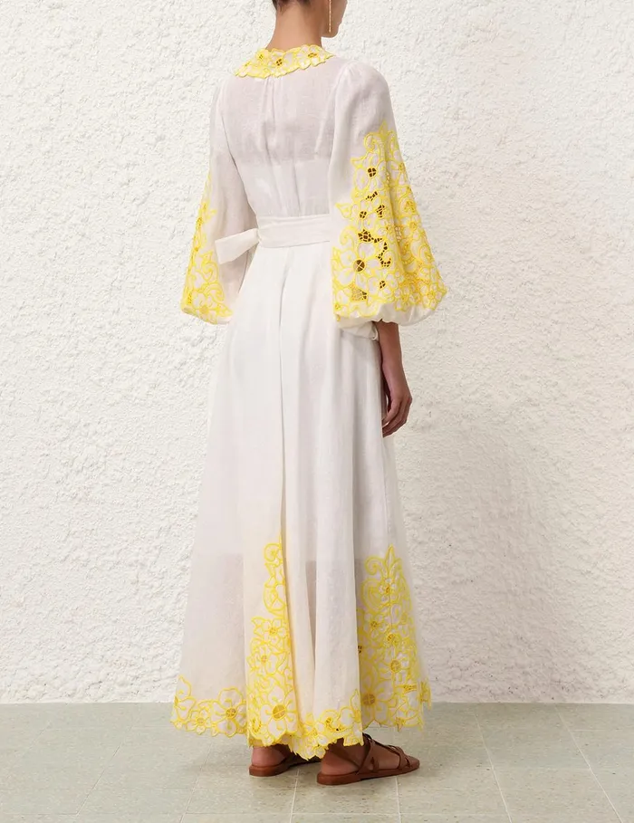 Women Dresses and Coverups Zimmermann Golden Embroidered Midi Dress Ivoryyellow