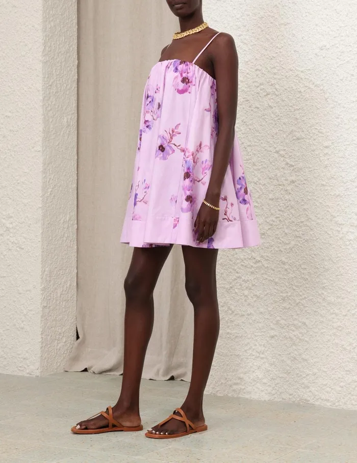 Women Dresses and Coverups Zimmermann Lightburst Puff Mini Dress Purple Floral