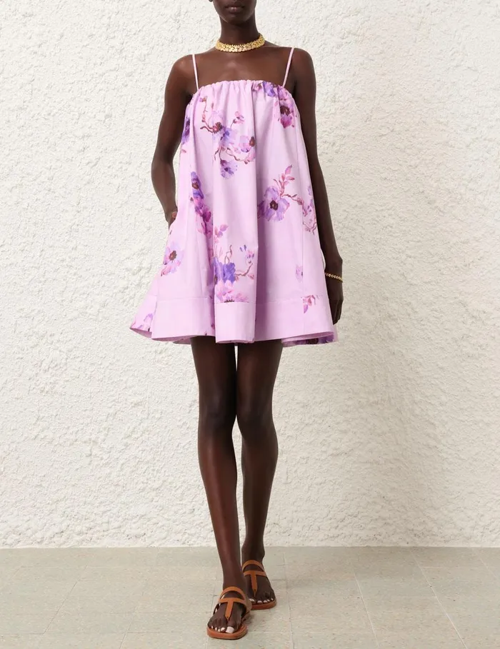 Women Dresses and Coverups Zimmermann Lightburst Puff Mini Dress Purple Floral