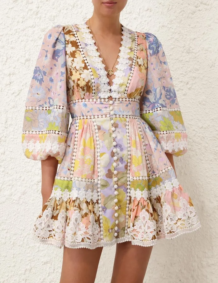 Women Dresses and Coverups Zimmermann Pop Trimmed Mini Dress Spliced